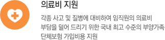 의료비 지원-각종 사고 및 질병에 대비하여 임직원의 의료비 부담을 덜어 드리기 위한 국내 최고 수준의 부양가족 단체보험 가입비용 지원